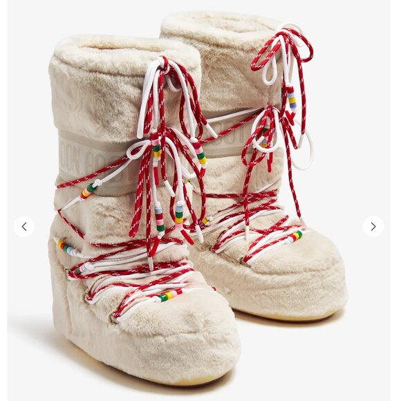 NIB *RARE* Moon Boot Icon Cream Faux-Fur Beaded Boots (white/size 35-38) - Picture 4 of 7